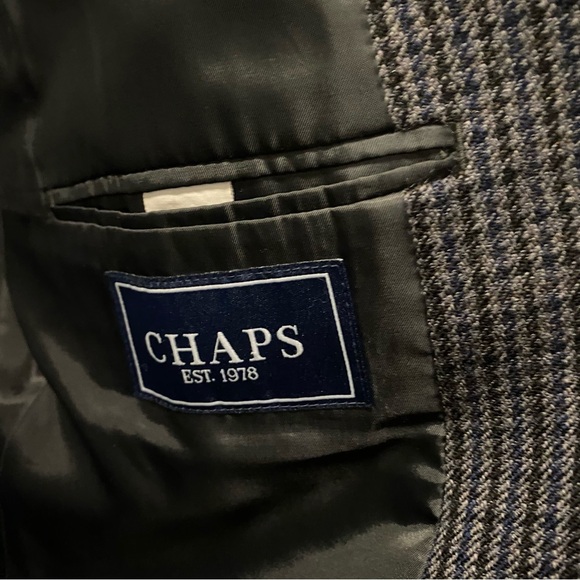 HOUNDSTOOTH BLAZER - GRAY BLACK BLUE WITH ELBOW PATCHES - Picture 9 of 12